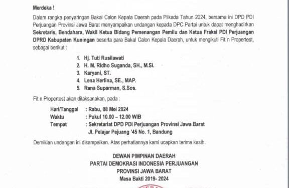 Muncul Nama Rana Suparman Ikuti Fit and Proper Test Bacakada PDI Perjuangan