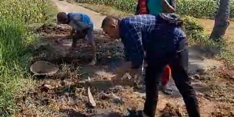 Warga Gembongan Mekar Swadaya Perbaiki Jalan Poros Desa